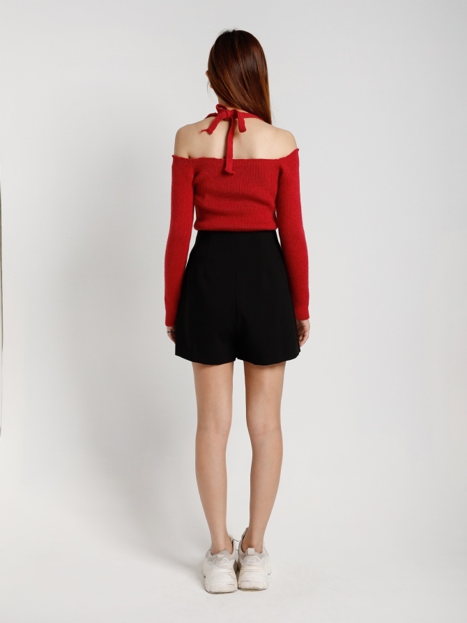 Knitted Tie Up Neckline With Sleeve Hole Top 19594