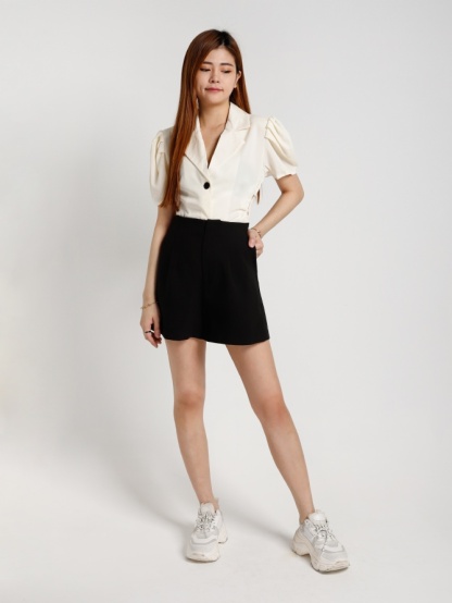 Waist Drawstring Hole Collar Top 20560