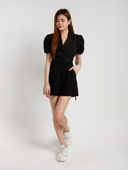 Waist Drawstring Hole Collar Top 20560