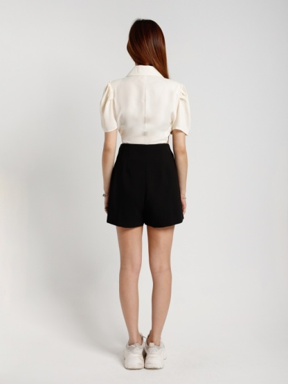 Waist Drawstring Hole Collar Top 20560