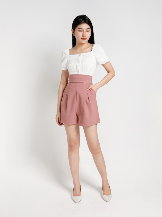 Two Tone Puff Sleeve Jumpsuit 20373