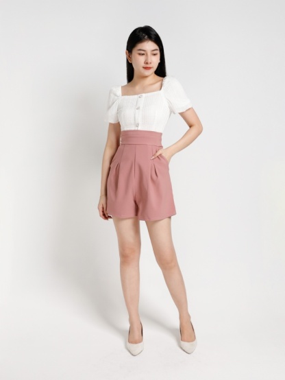 Two Tone Puff Sleeve Jumpsuit 20373