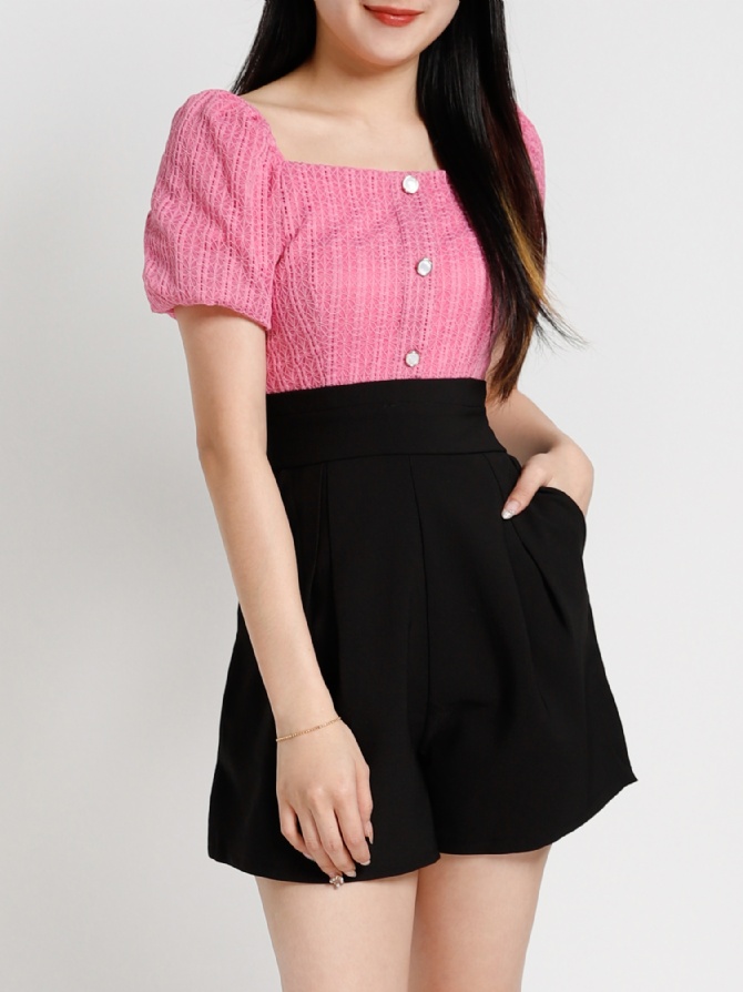 Two Tone Puff Sleeve Jumpsuit 20373