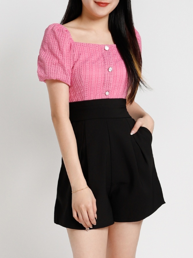 Two Tone Puff Sleeve Jumpsuit 20373