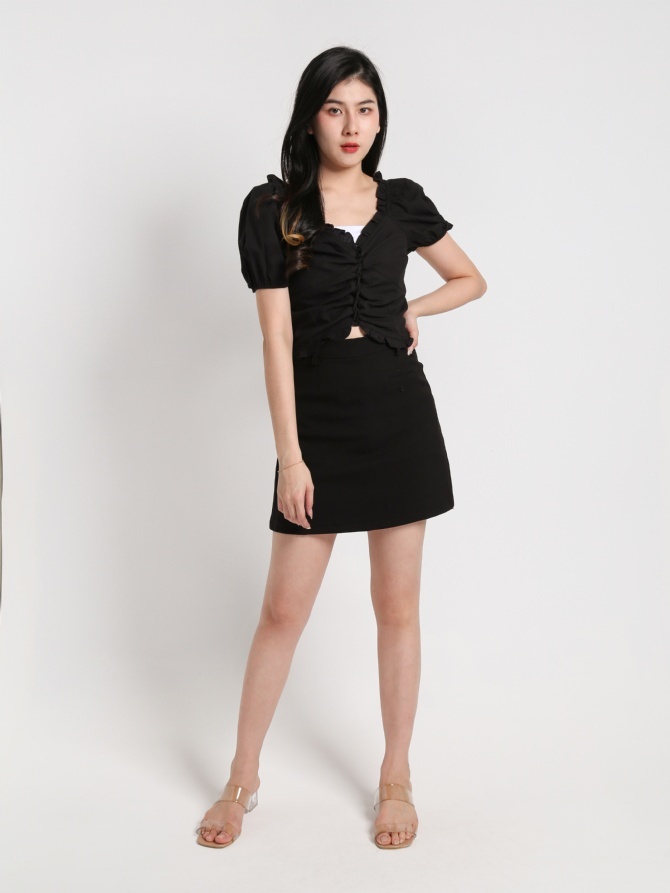 Puff Sleeve Square Neck Front Tie Up Top 20368