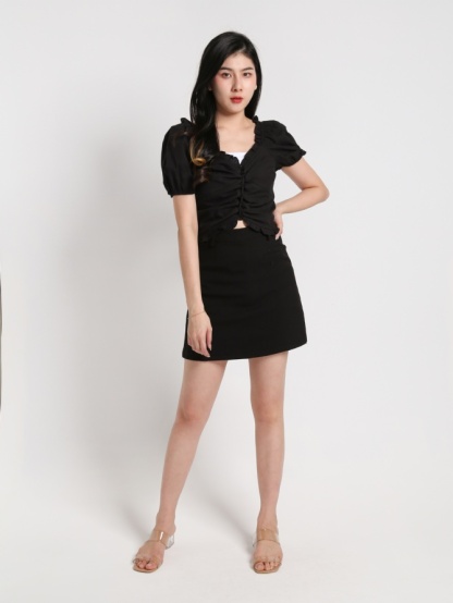 Puff Sleeve Square Neck Front Tie Up Top 20368