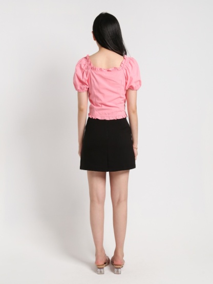 Puff Sleeve Square Neck Front Tie Up Top 20368