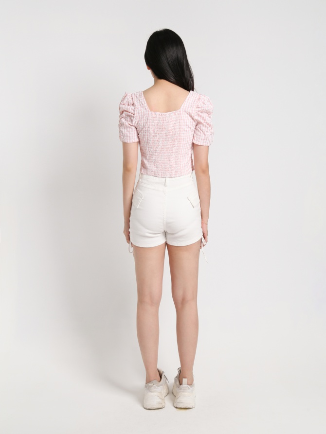 Square Neck Checker Eyelet Top 20330
