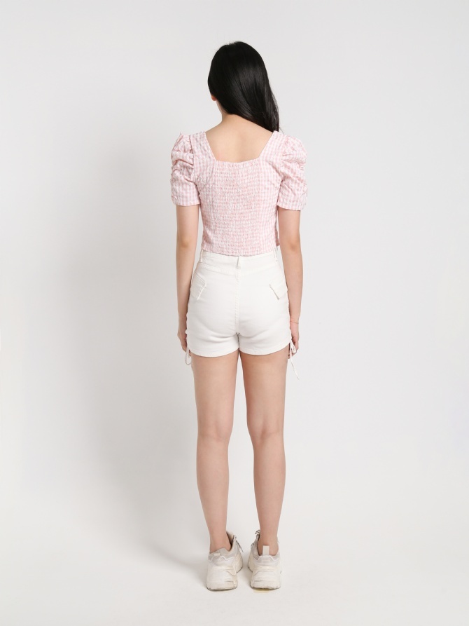 Square Neck Checker Eyelet Top 20330