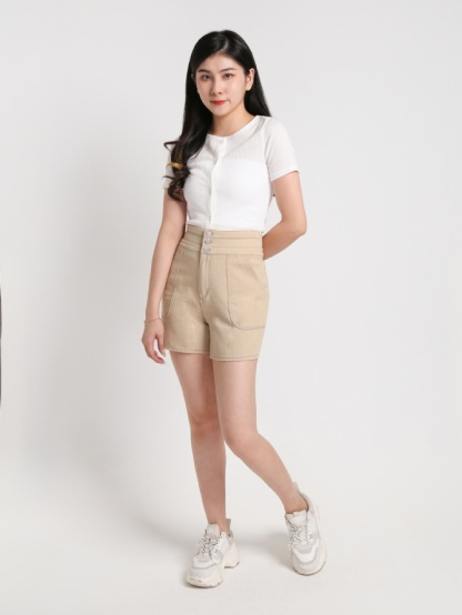 High Waist With Breasted Button Short Pants 20048