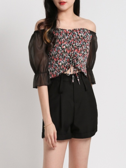 Floral Off Shoulder Chiffon Top 20256