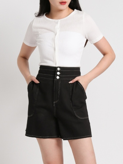 High Waist With Breasted Button Short Pants 20048