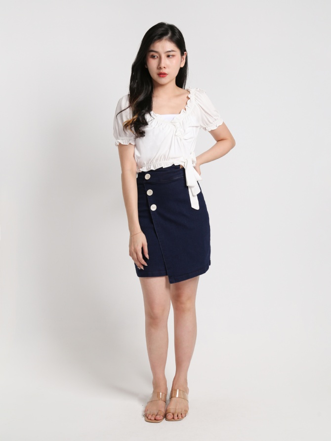 V Neck Puff Sleeve Ruffles With Side Tie Up Top 20121