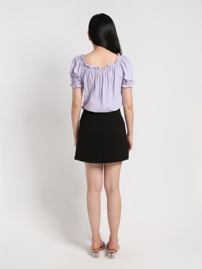 V Neck Puff Sleeve Ruffles With Side Tie Up Top 20121