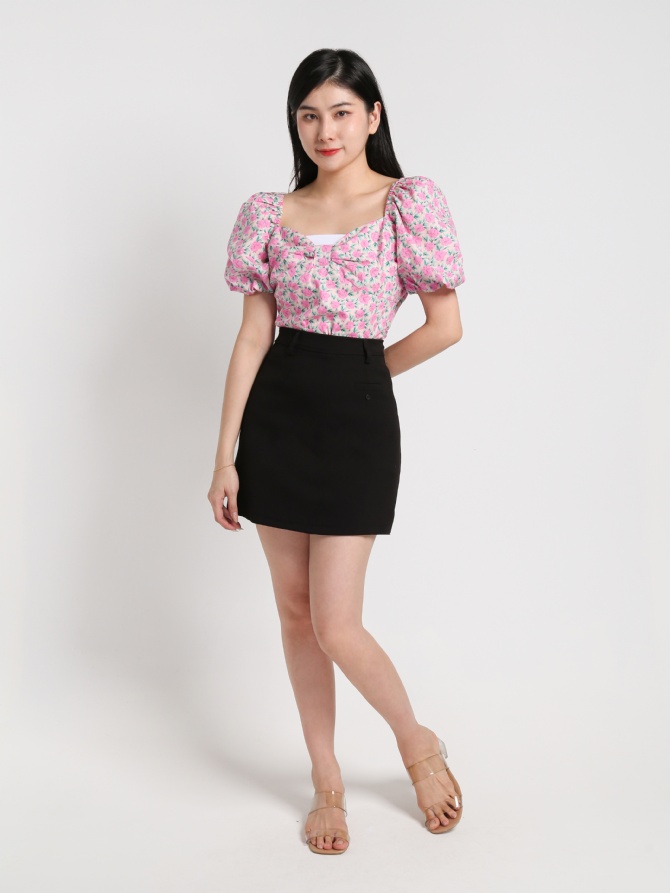 Floral Puff Sleeve Top 19586