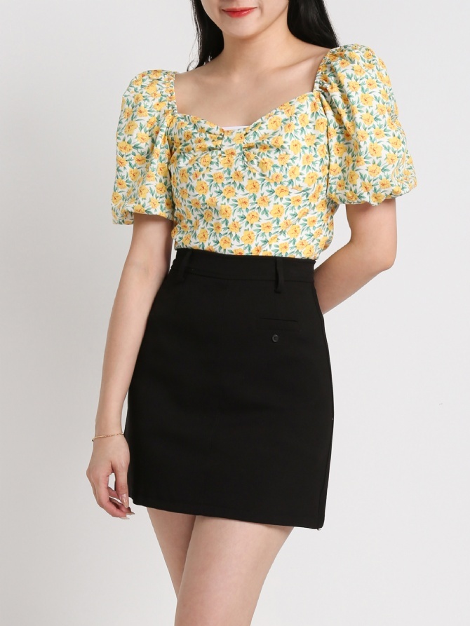 Floral Puff Sleeve Top 19586