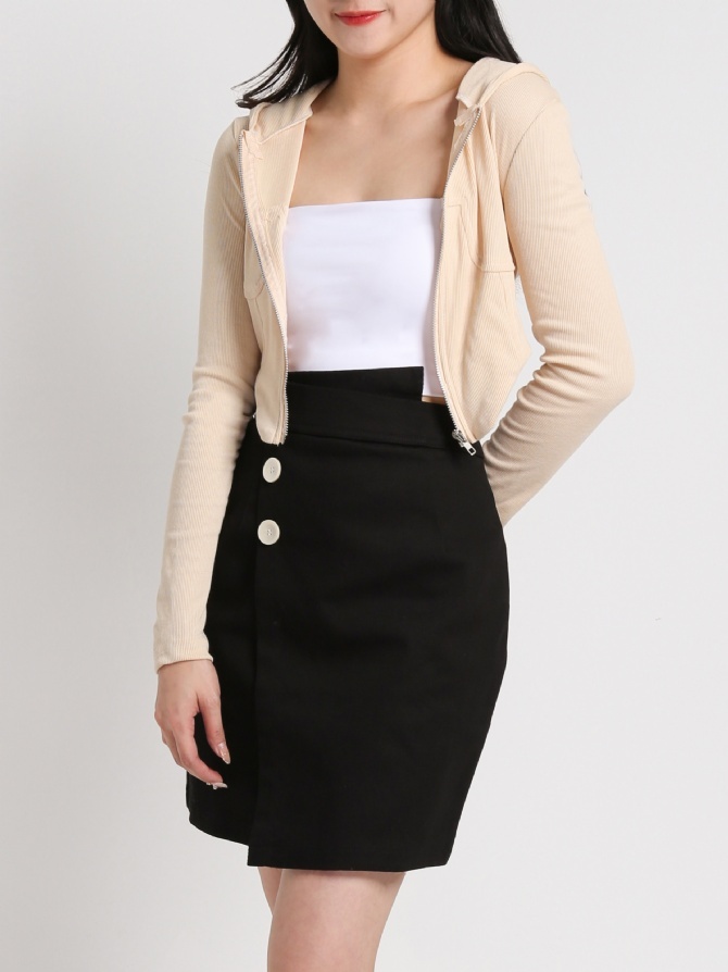 Knitted Front Zip With Cap Top 19324