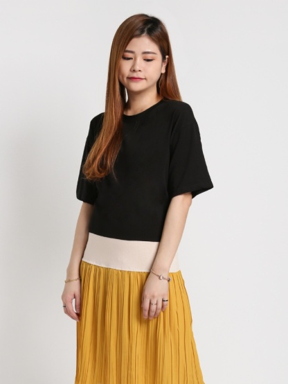 Three Tone Pleated Bottoms Dress 15087