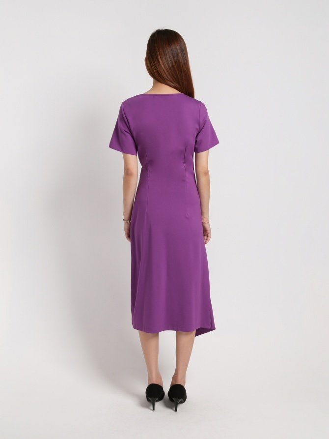 Side Twist Basic Plain Dress 16673