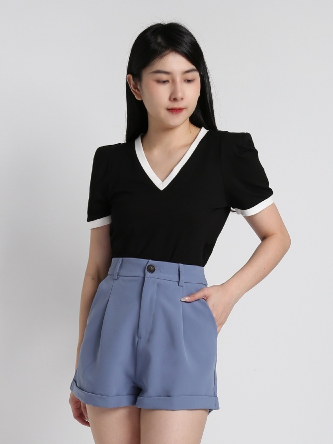 V Neck Two Tone Top 18462