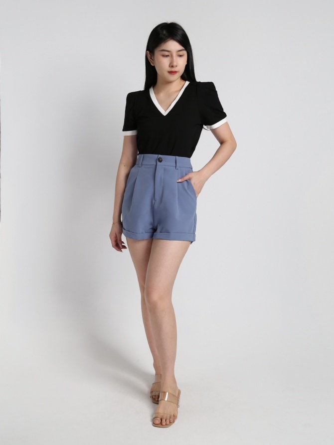 V Neck Two Tone Top 18462