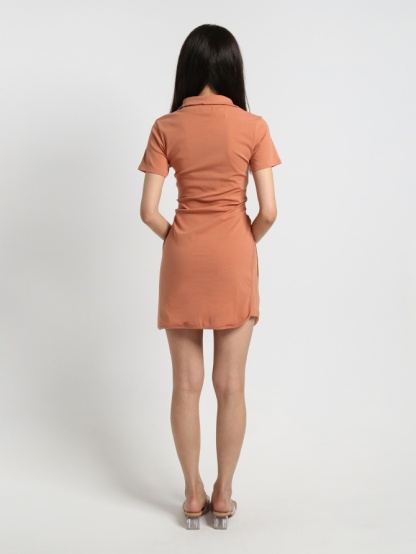 Collared Short Sleeve Fake Button Dress 19409