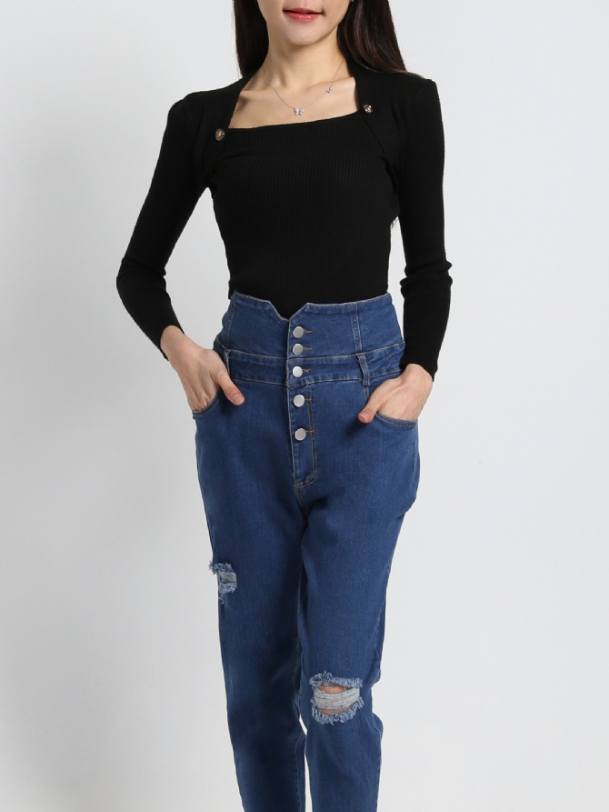 Denim High Waist Long Pants 19213