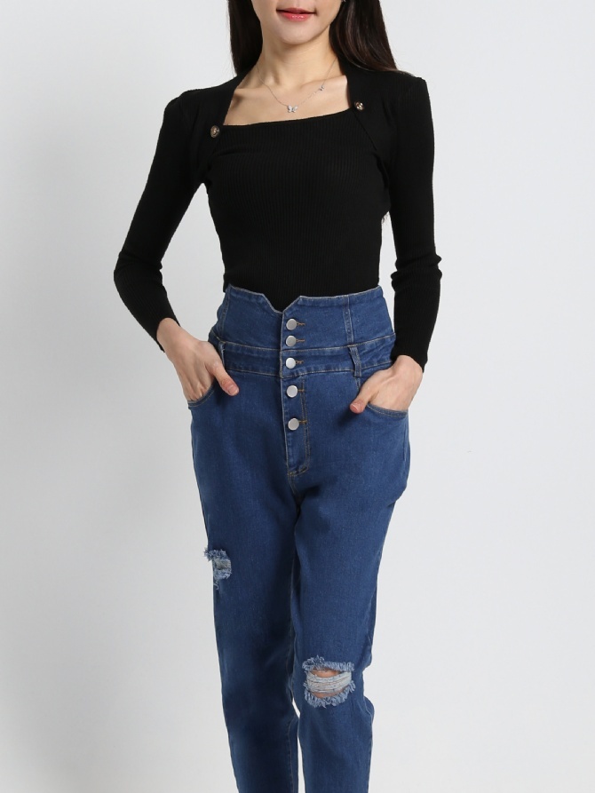 Denim High Waist Long Pants 19213