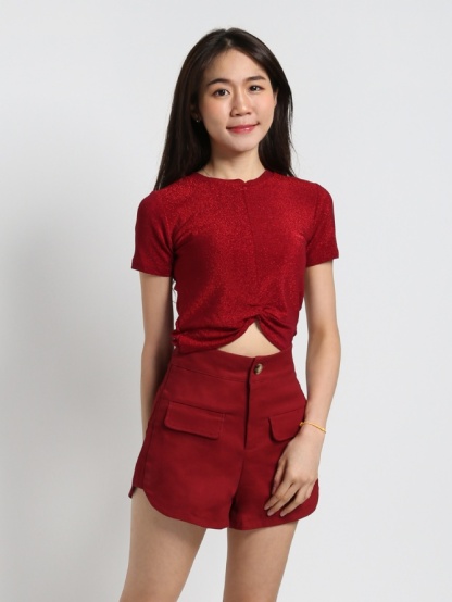 High Waist Decorative Pocket Short Pants 19124