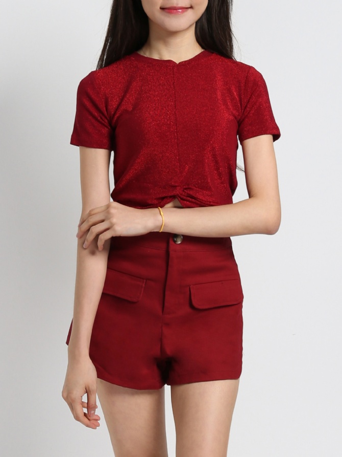 High Waist Decorative Pocket Short Pants 19124