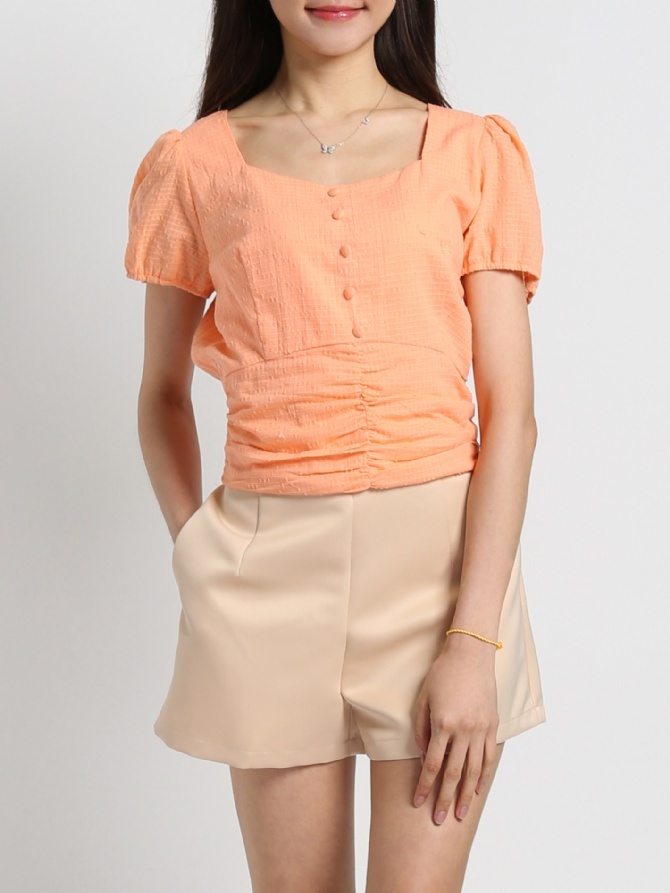 Checker Puff Sleeve Top 19316