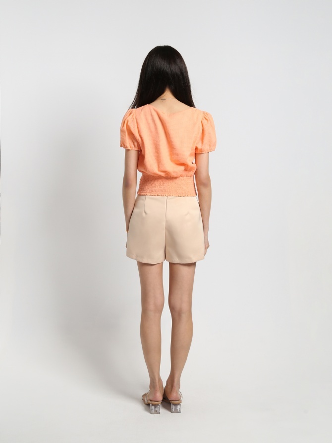 Checker Puff Sleeve Top 19316