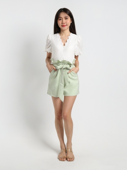 Puff Sleeve Lace V Neck Jumpsuit 19099