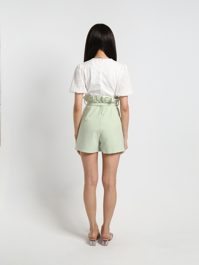 Puff Sleeve Lace V Neck Jumpsuit 19099