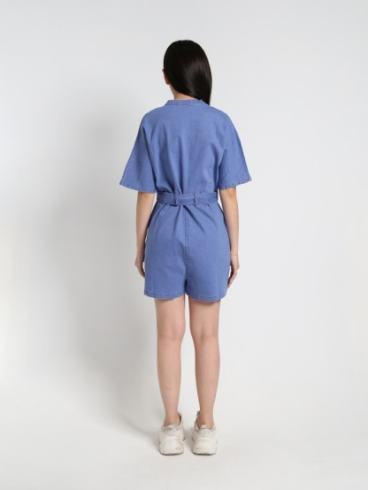 Denim V Neck Front Button Jumpsuit 16287