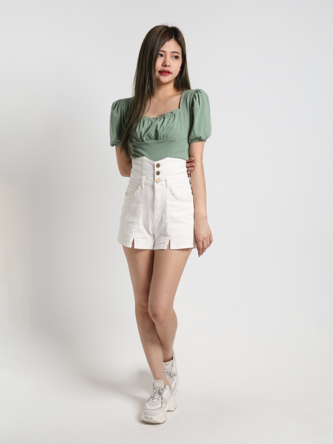 Puff Sleeve With Pleated Top 17397