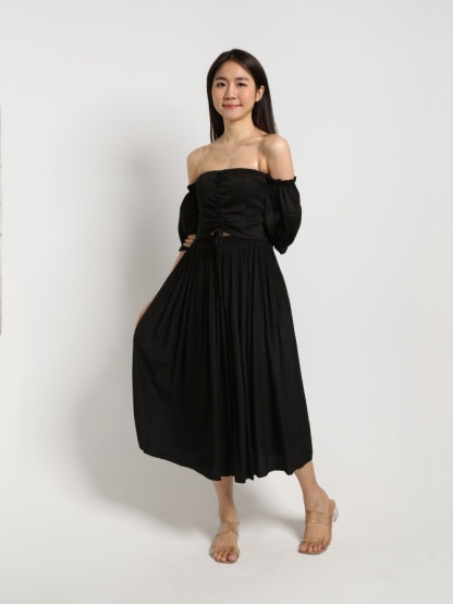 Off Shoulder Denim Front Drawstring Top 22204