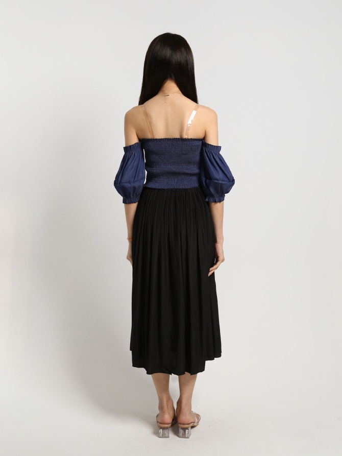 Off Shoulder Denim Front Drawstring Top 22204