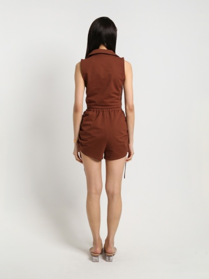Sleeveless Johnny Top With High Waist Casual Sport Short Pants 22842