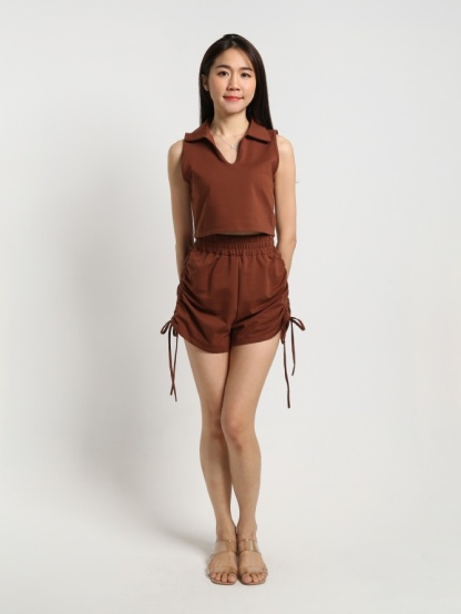Sleeveless Johnny Top With High Waist Casual Sport Short Pants 22842