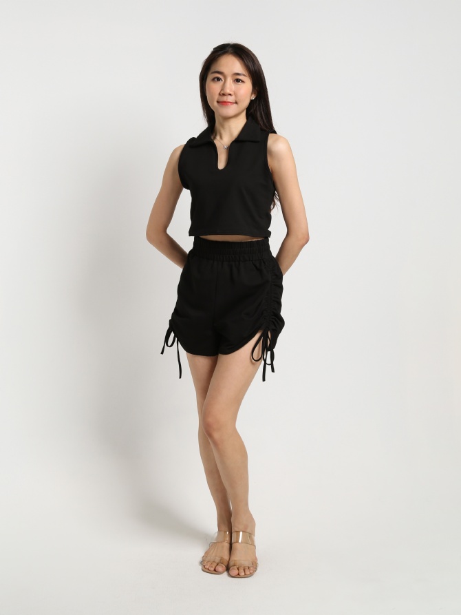Sleeveless Johnny Top With High Waist Casual Sport Short Pants 22842