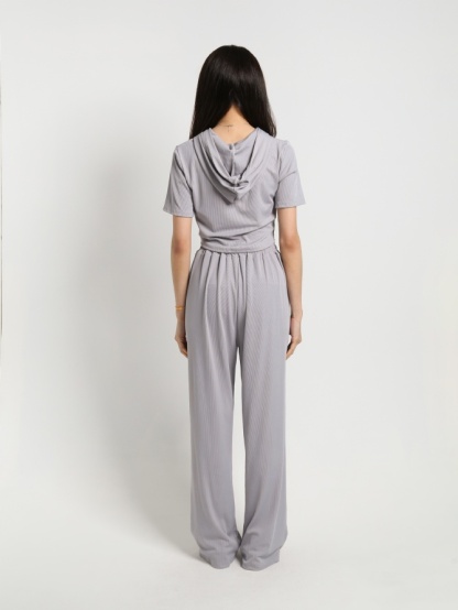 Short Sleeve Zip Top With Jogger Long Pants Set 22831