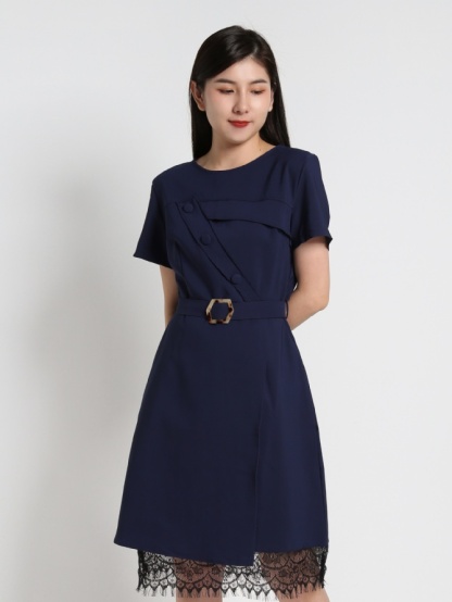 Decorative Button With Bottom Detailed Lace Dress 16525