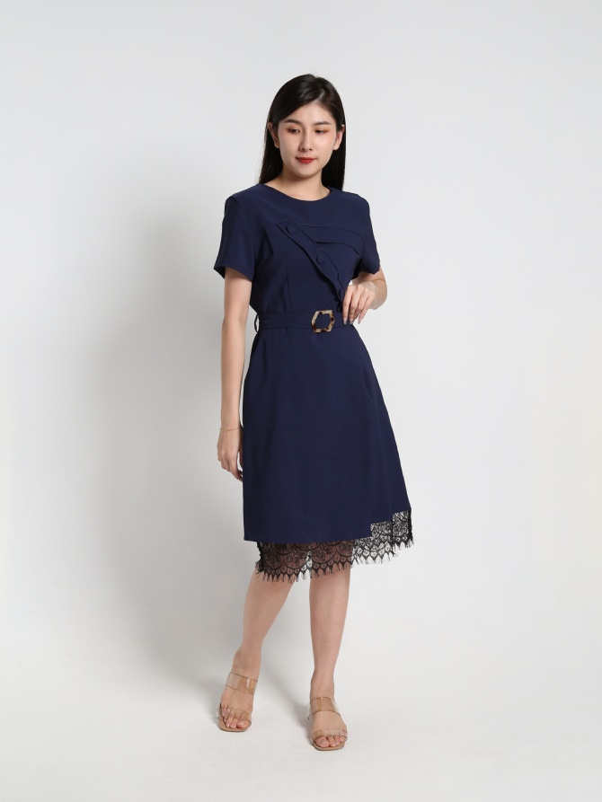 Decorative Button With Bottom Detailed Lace Dress 16525