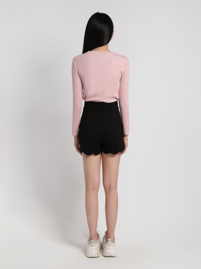 Plain Long Sleeve Front Pleated Top 17873