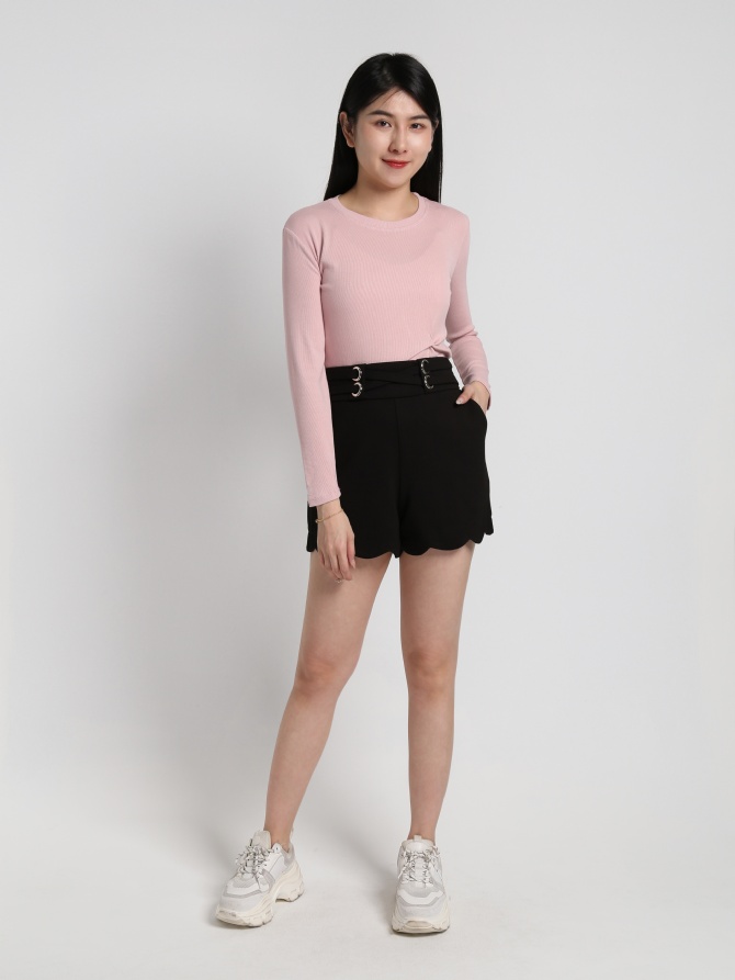 Plain Long Sleeve Front Pleated Top 17873