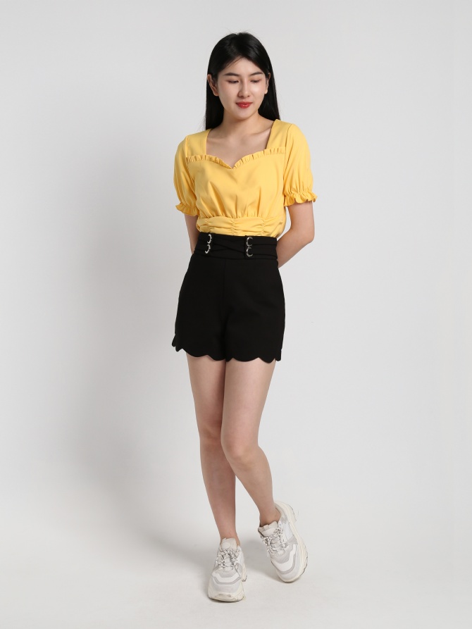 Square Neck With Pleated Short Sleeve Top 18113