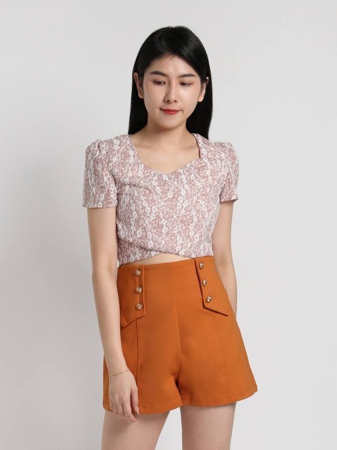 High Waist Fake Button Short Pants 18284
