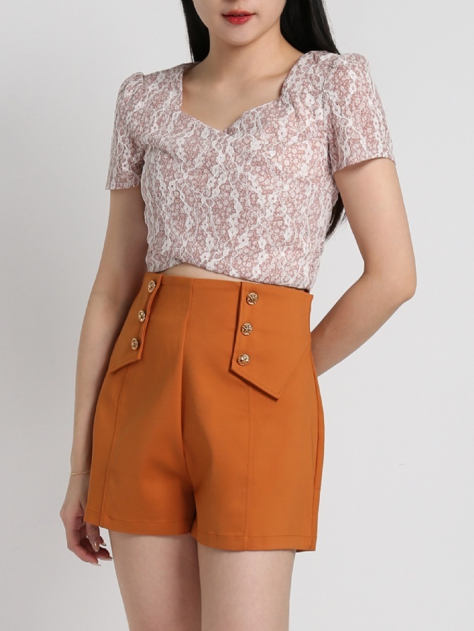 High Waist Fake Button Short Pants 18284