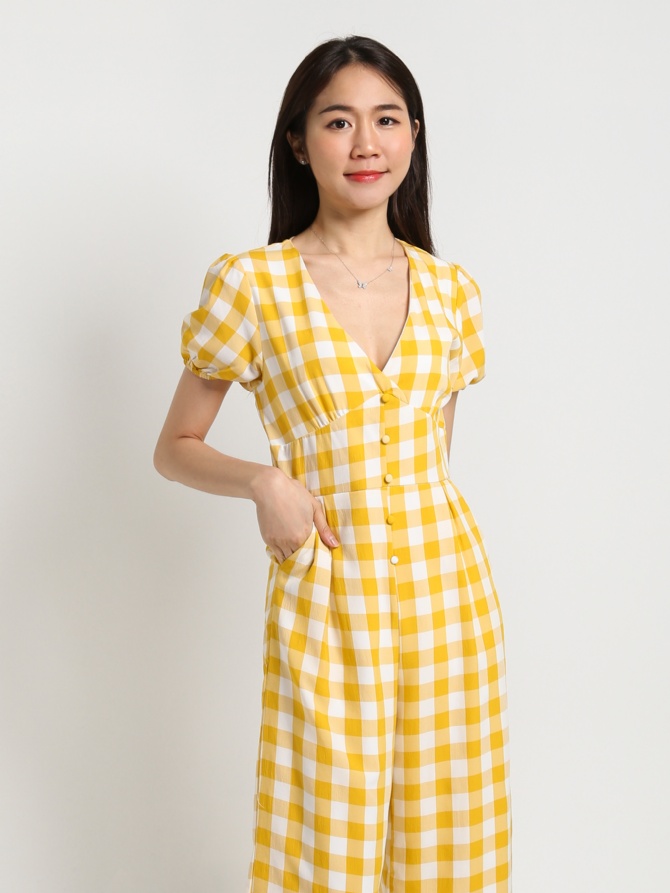 Deep V Checker Jumpsuit 18607